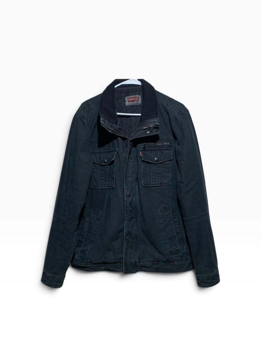 Men’s Black Denim Utility-Military Style Jacket Size Large